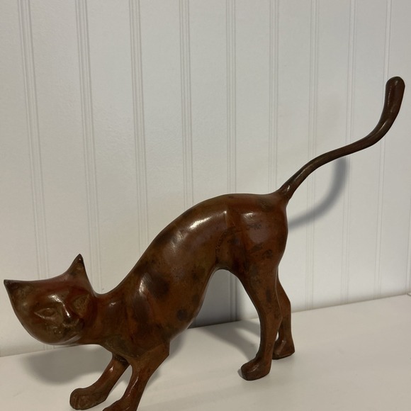 Mid-Century Modern MCM Heavy Metal Cat Sculpture Art 16